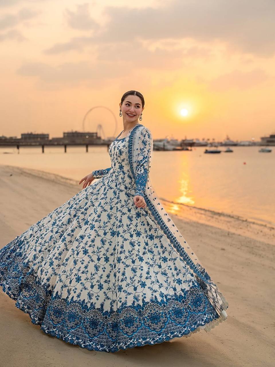 Krishva's Exclusive Blue Floral Organza Anarkali Suit Set