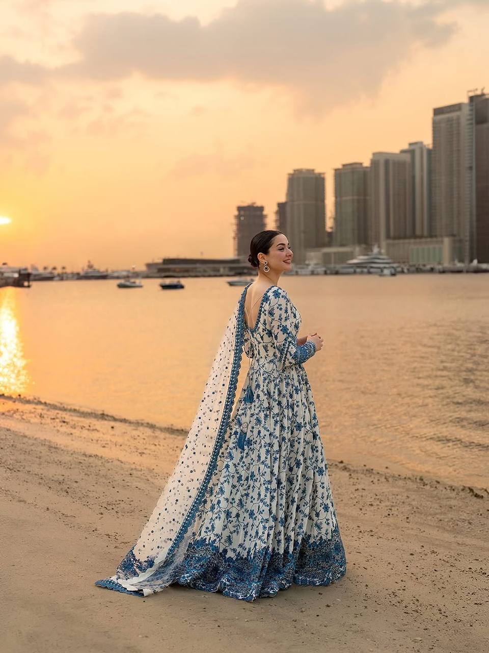 Krishva's Exclusive Blue Floral Organza Anarkali Suit Set
