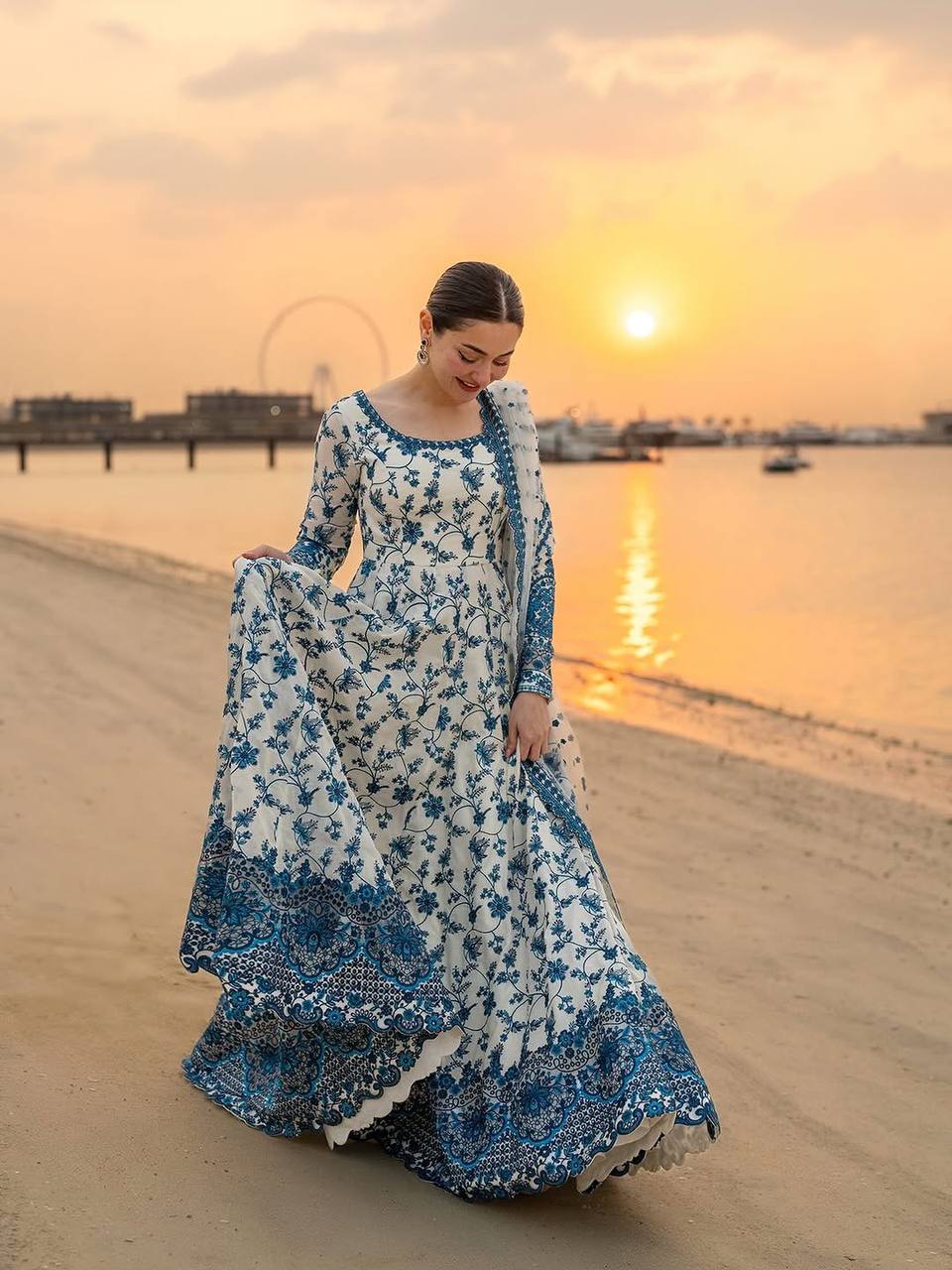 Krishva's Exclusive Blue Floral Organza Anarkali Suit Set