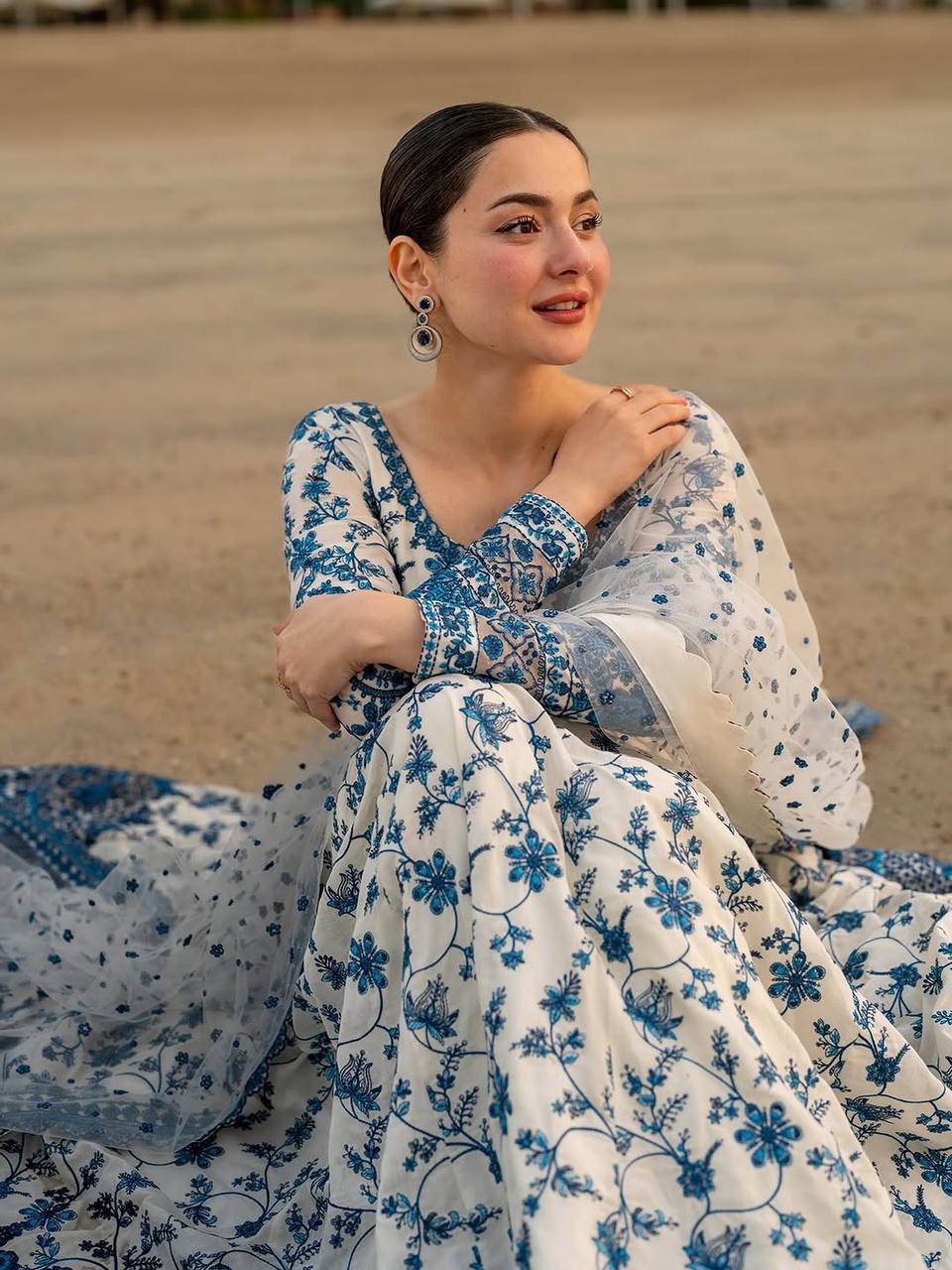Krishva's Exclusive Blue Floral Organza Anarkali Suit Set