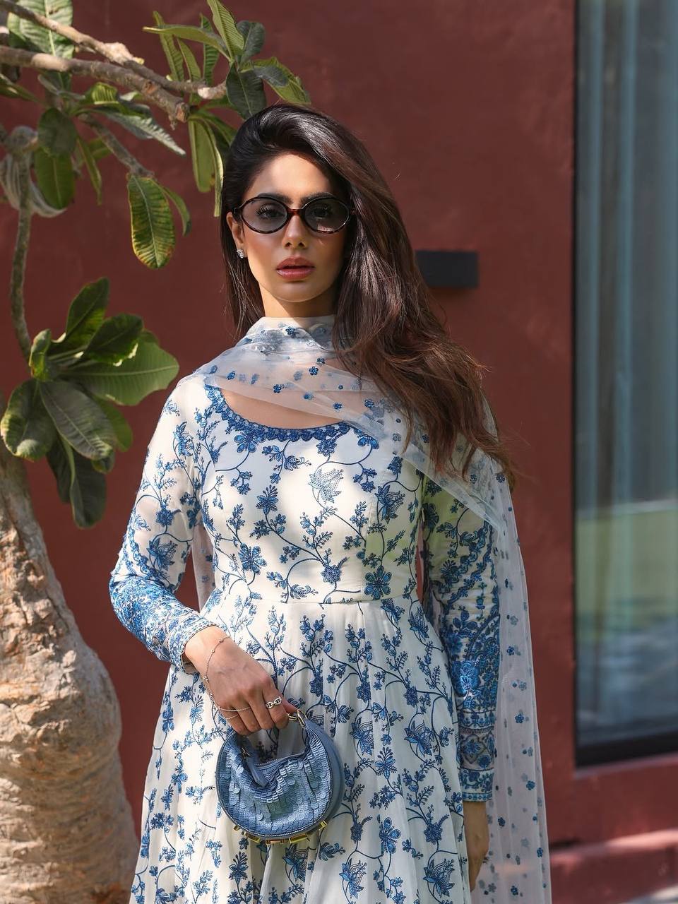 Krishva's Exclusive Blue Floral Organza Anarkali Suit Set