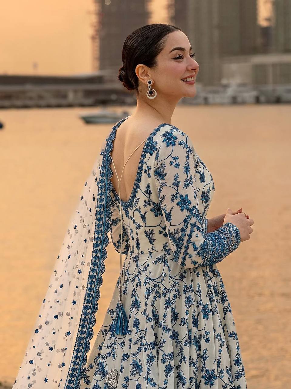 Krishva's Exclusive Blue Floral Organza Anarkali Suit Set