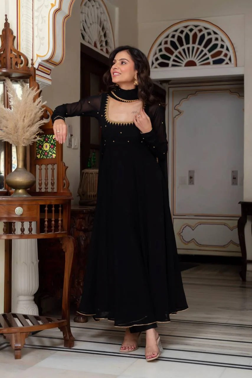 Anika Premium Black Party Wear Anarkali Suit Set