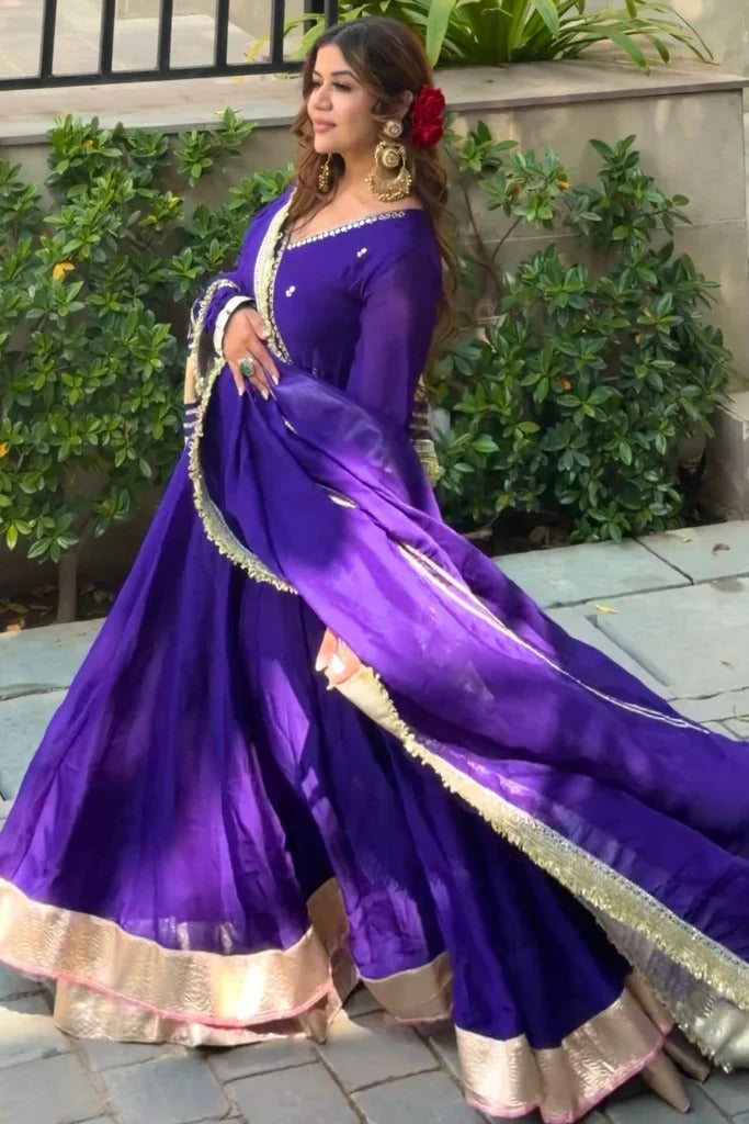 Siya's Royal Purple Elegant Golden Border Anarkali Suit Set