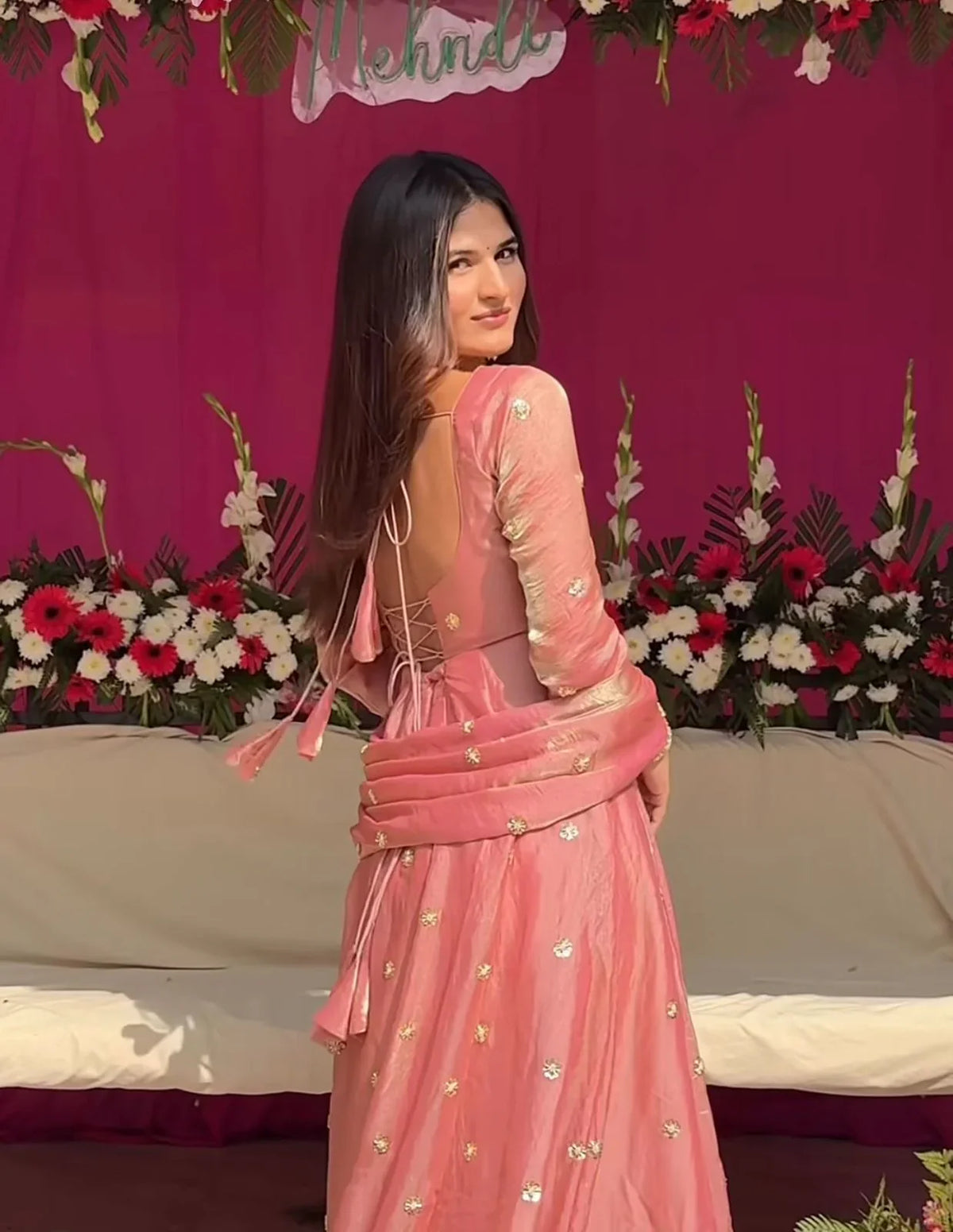 Avisha Fendy Silk Blush Pink Anarkali Premium Suit Set