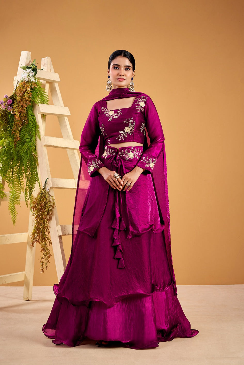 3 in 1 Traditional Stitched Lehenga Set With Color