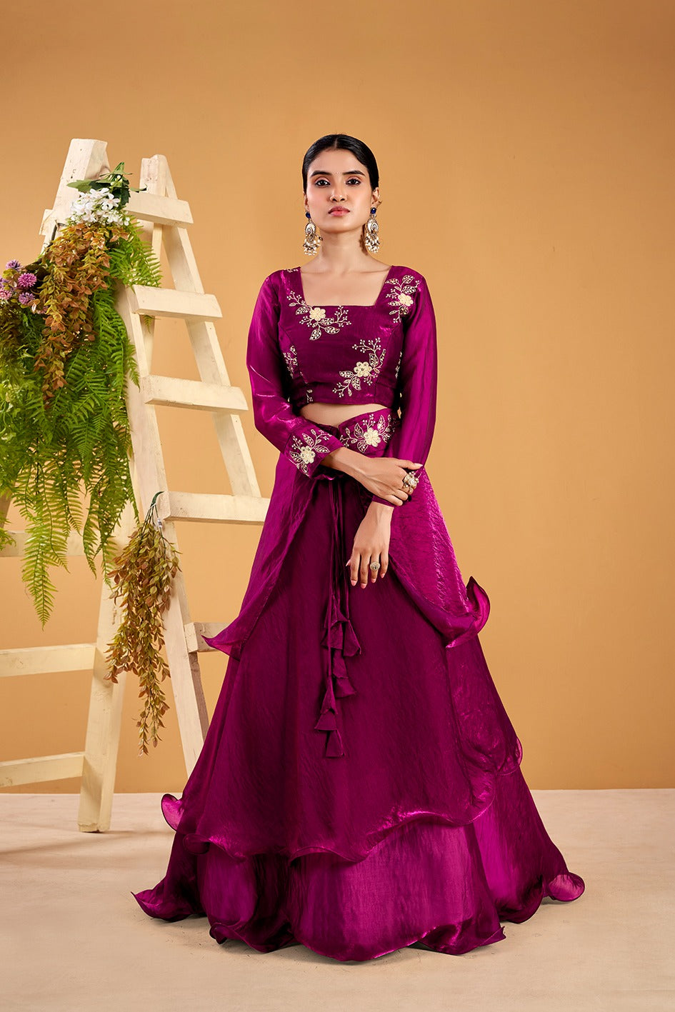 3 in 1 Traditional Stitched Lehenga Set With Color