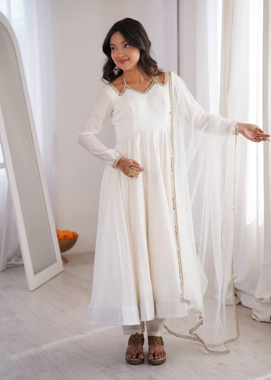 Neha Smooth Roman Silk Fabric Premium Anarkali Suit Set