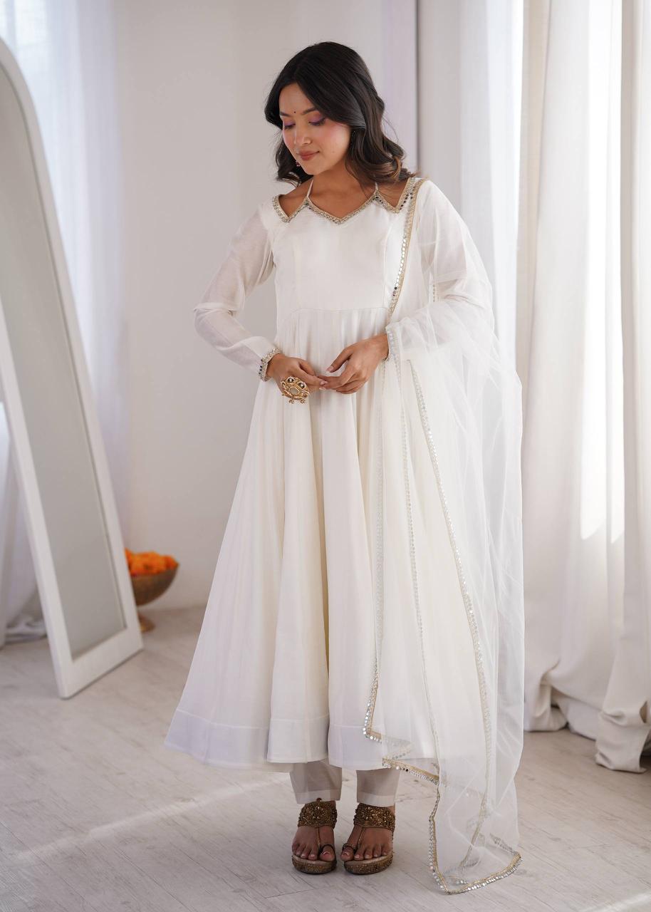 Neha Smooth Roman Silk Fabric Premium Anarkali Suit Set