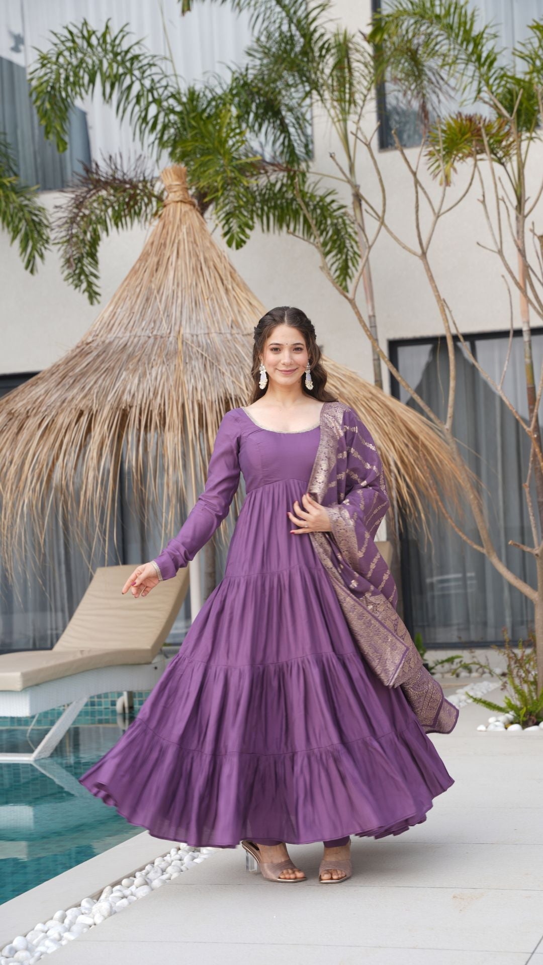 Premium Quality Roman Silk Gown Anarkali Suit Set