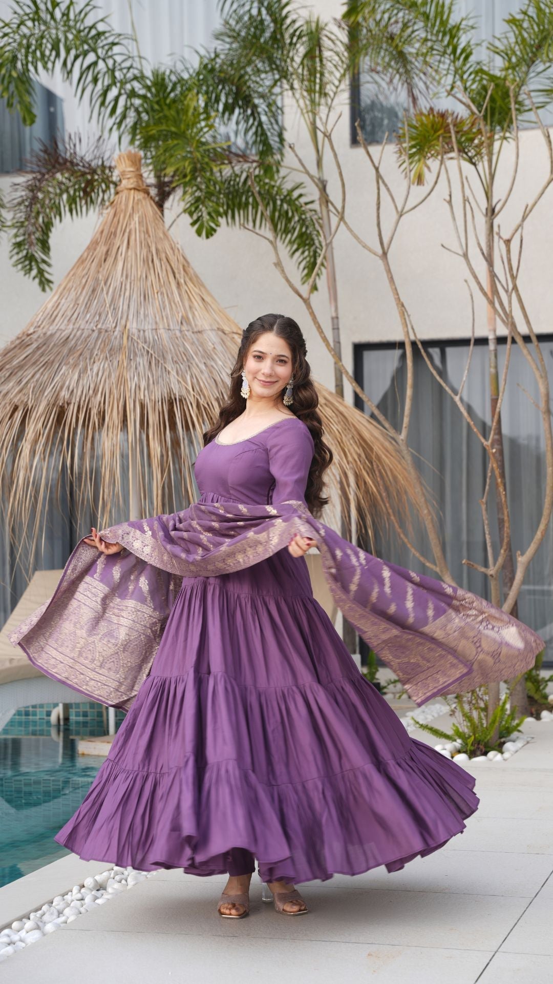 Premium Quality Roman Silk Gown Anarkali Suit Set