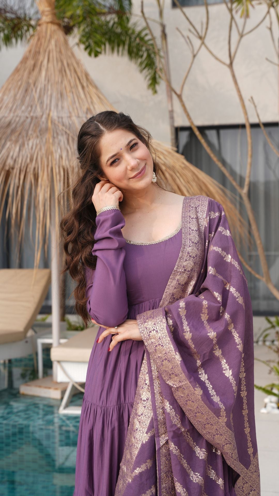 Premium Quality Roman Silk Gown Anarkali Suit Set