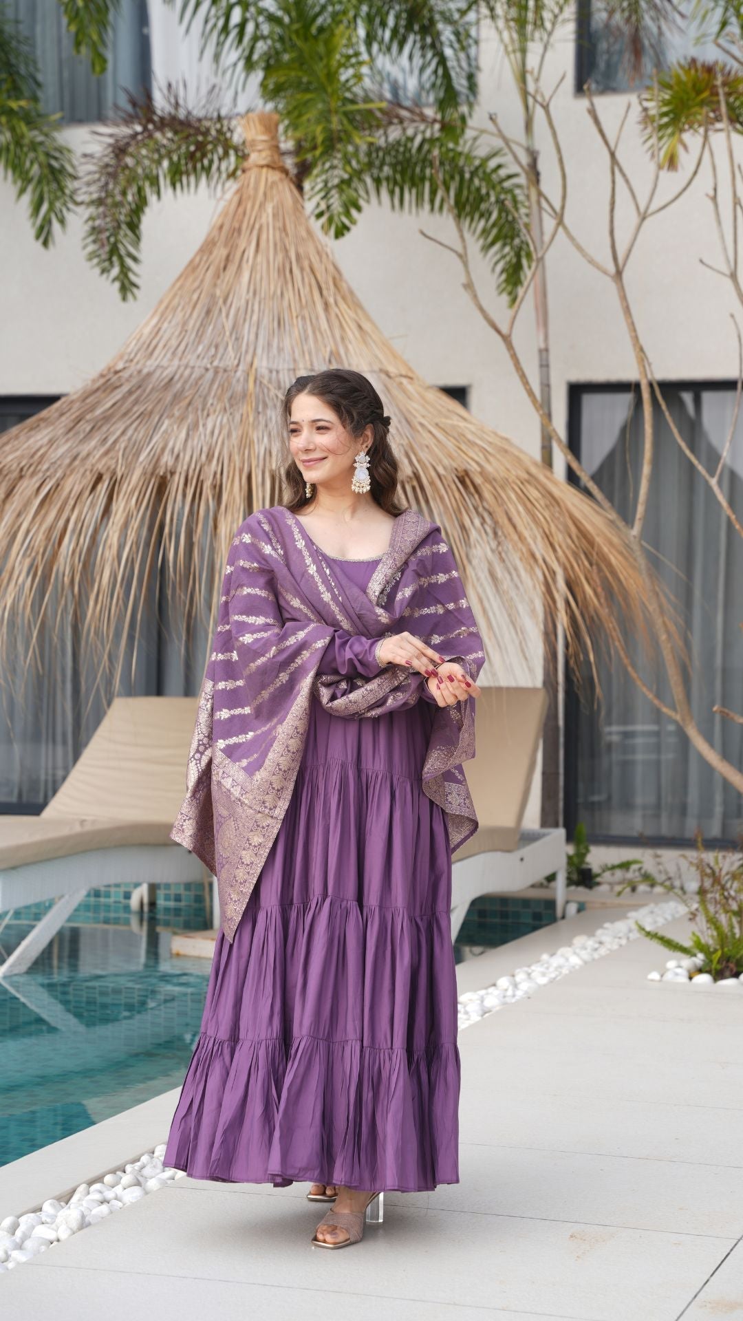 Premium Quality Roman Silk Gown Anarkali Suit Set