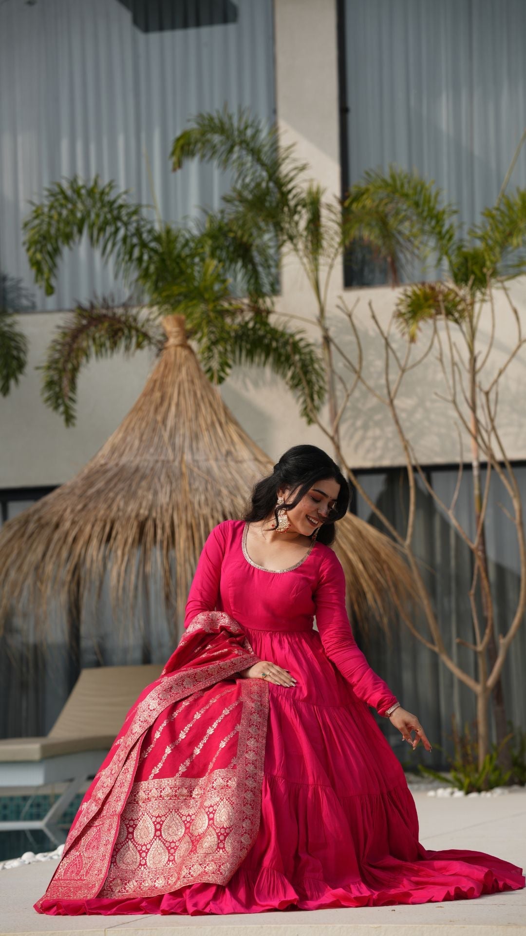 Premium Quality Roman Silk Gown Anarkali Suit Set