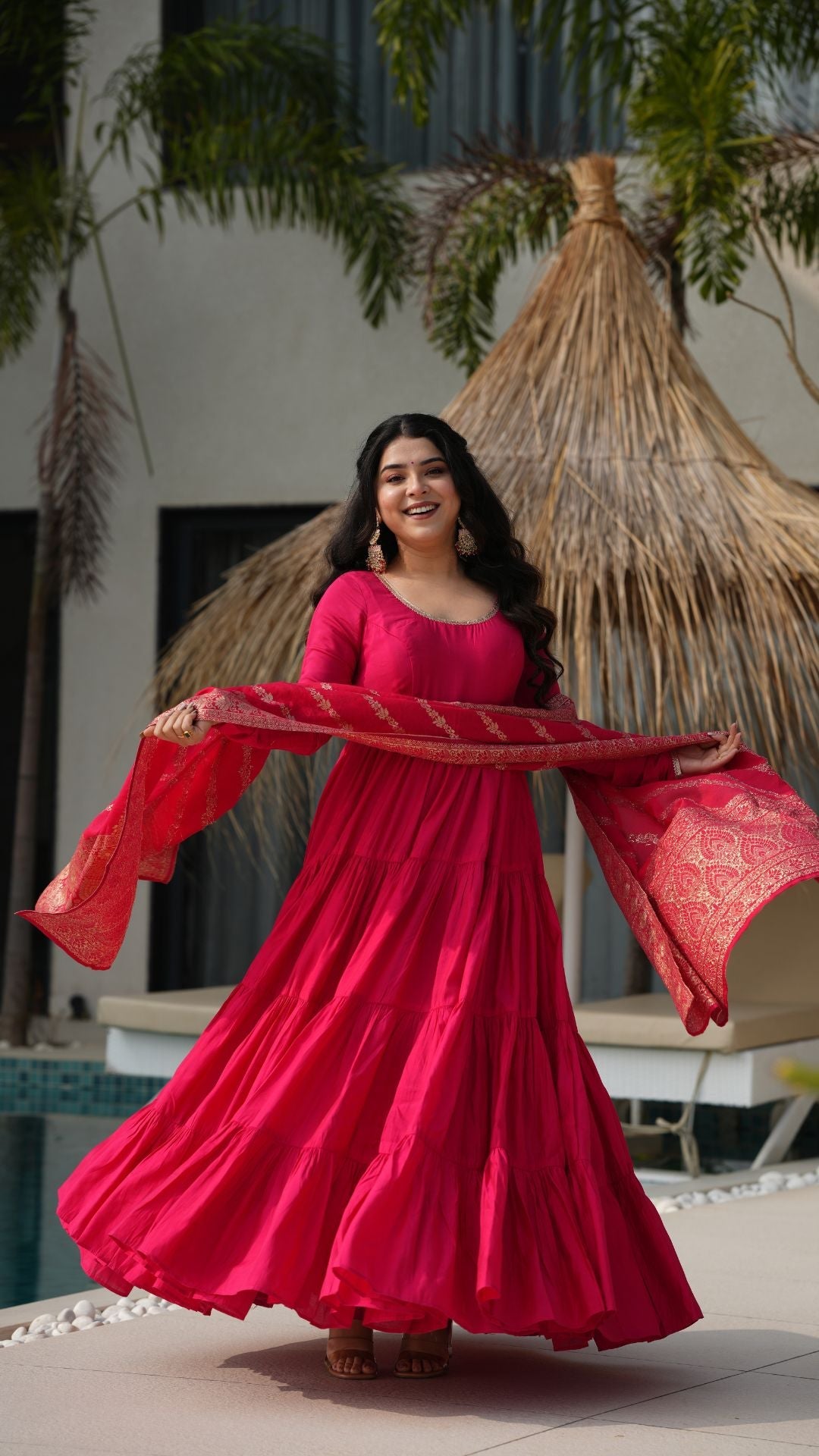 Premium Quality Roman Silk Gown Anarkali Suit Set