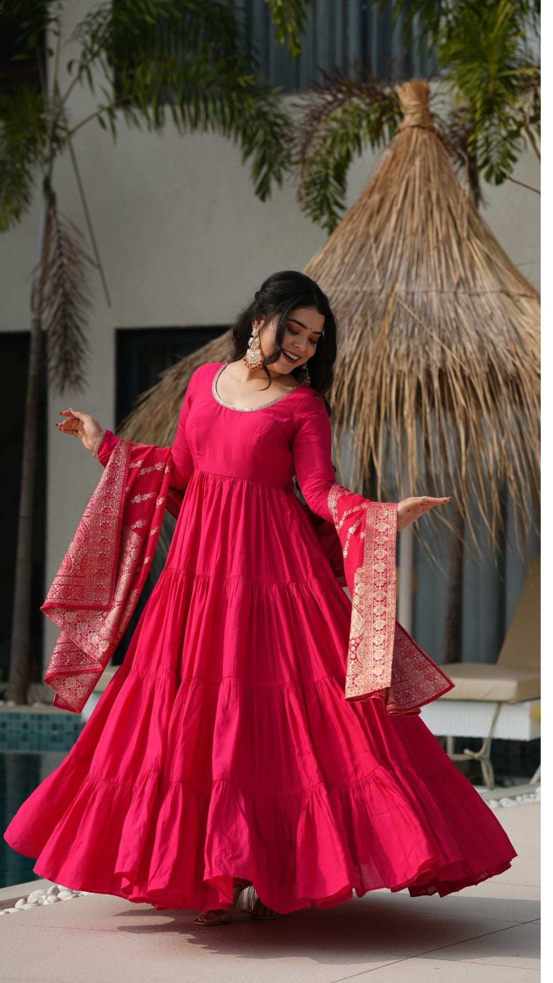 Premium Quality Roman Silk Gown Anarkali Suit Set
