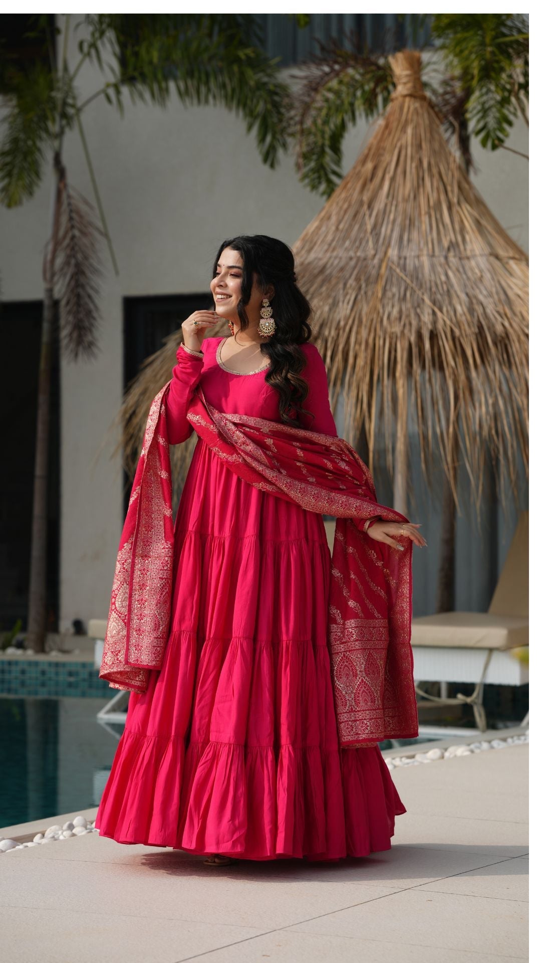 Premium Quality Roman Silk Gown Anarkali Suit Set