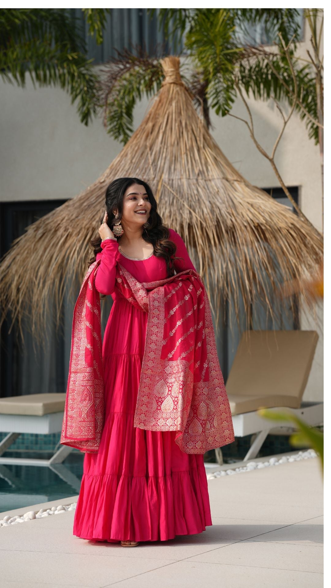 Premium Quality Roman Silk Gown Anarkali Suit Set