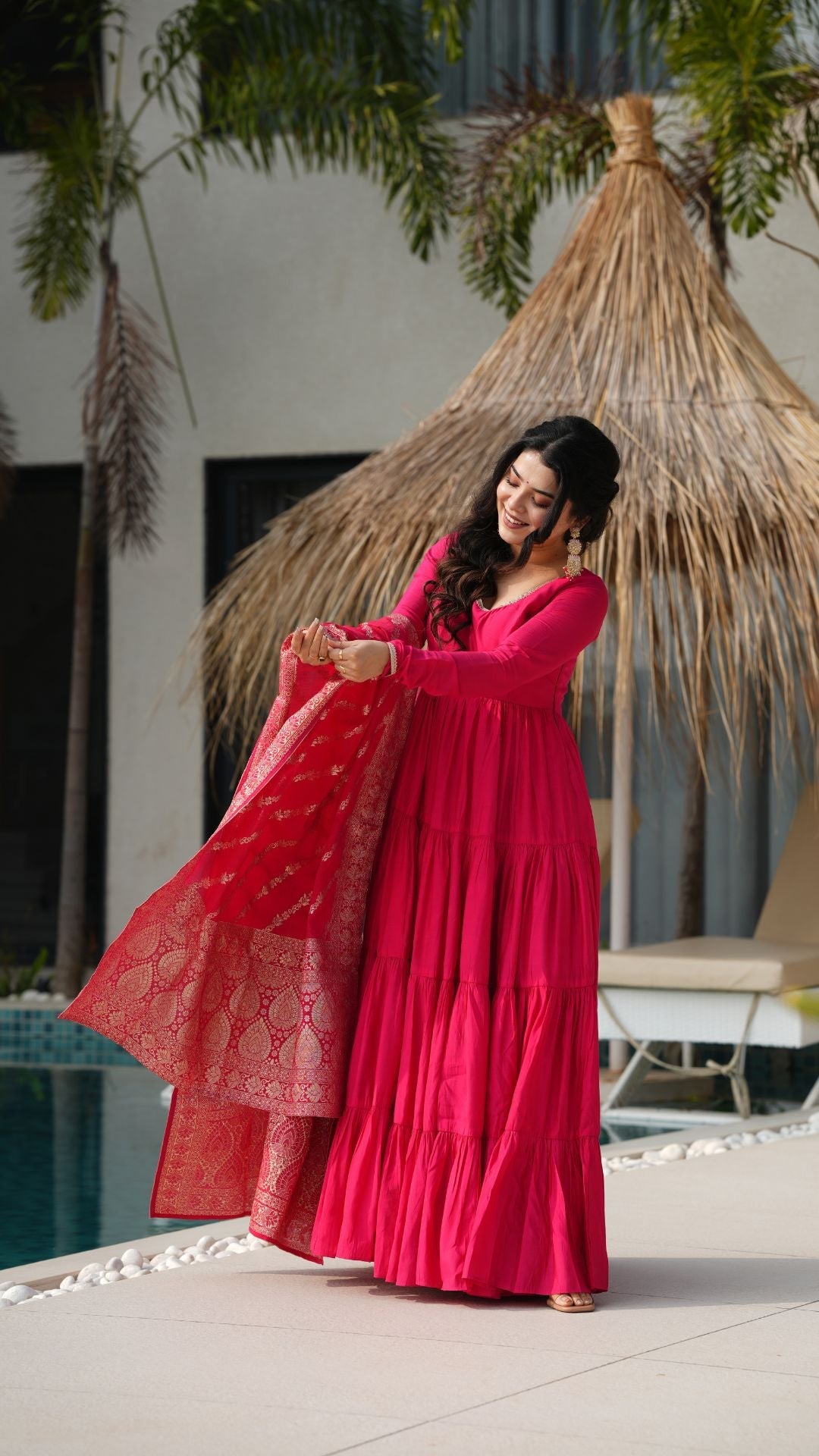 Premium Quality Roman Silk Gown Anarkali Suit Set