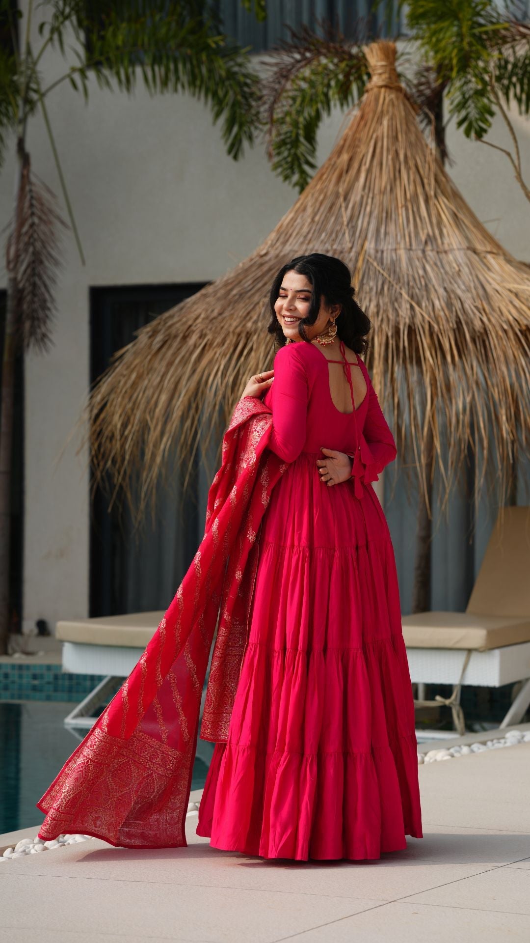 Premium Quality Roman Silk Gown Anarkali Suit Set