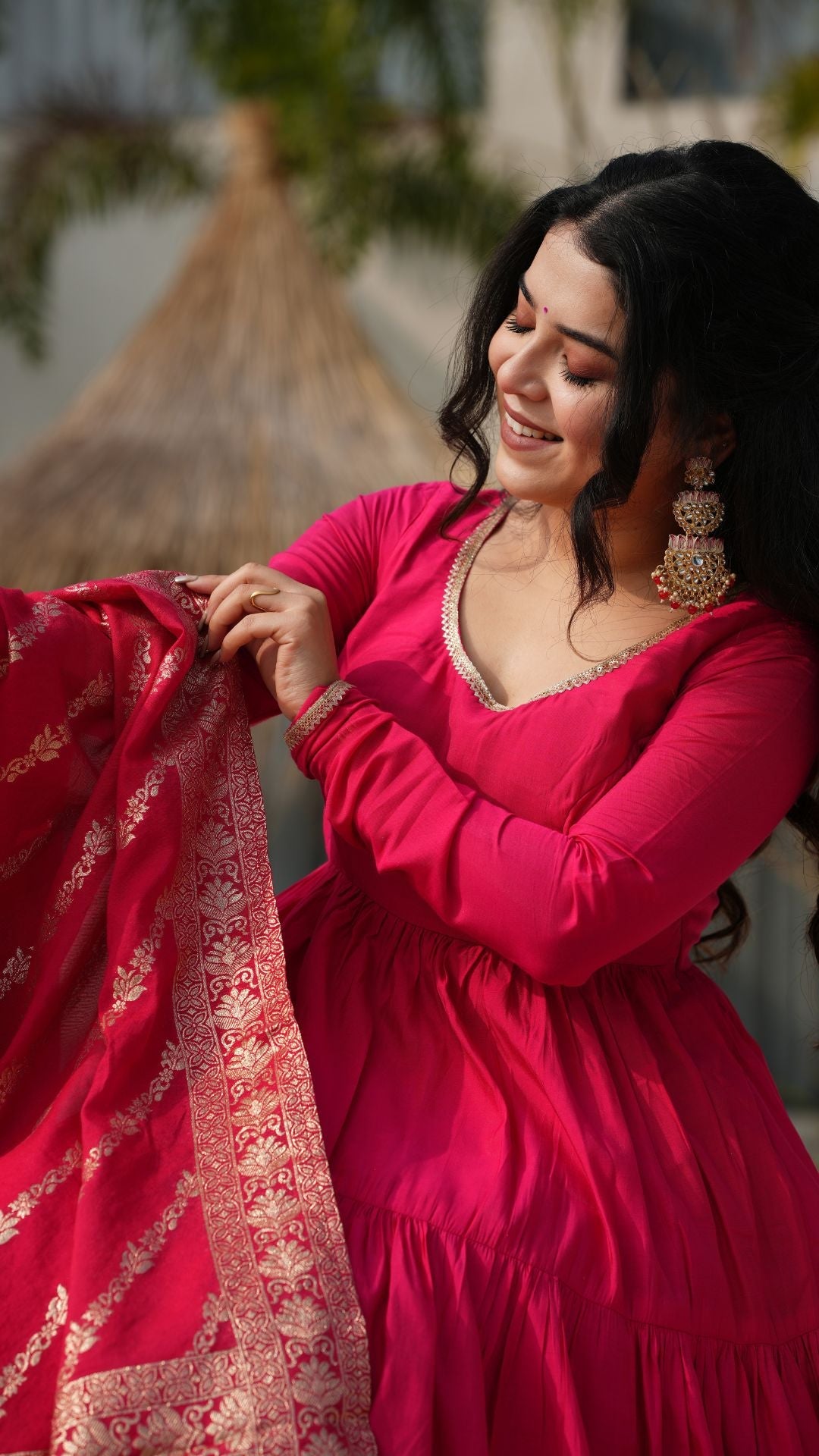 Premium Quality Roman Silk Gown Anarkali Suit Set