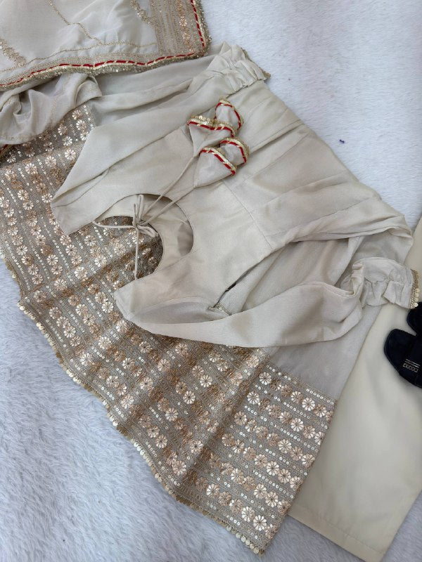 Cream Chinon Silk Embroidered Anarkali Gown