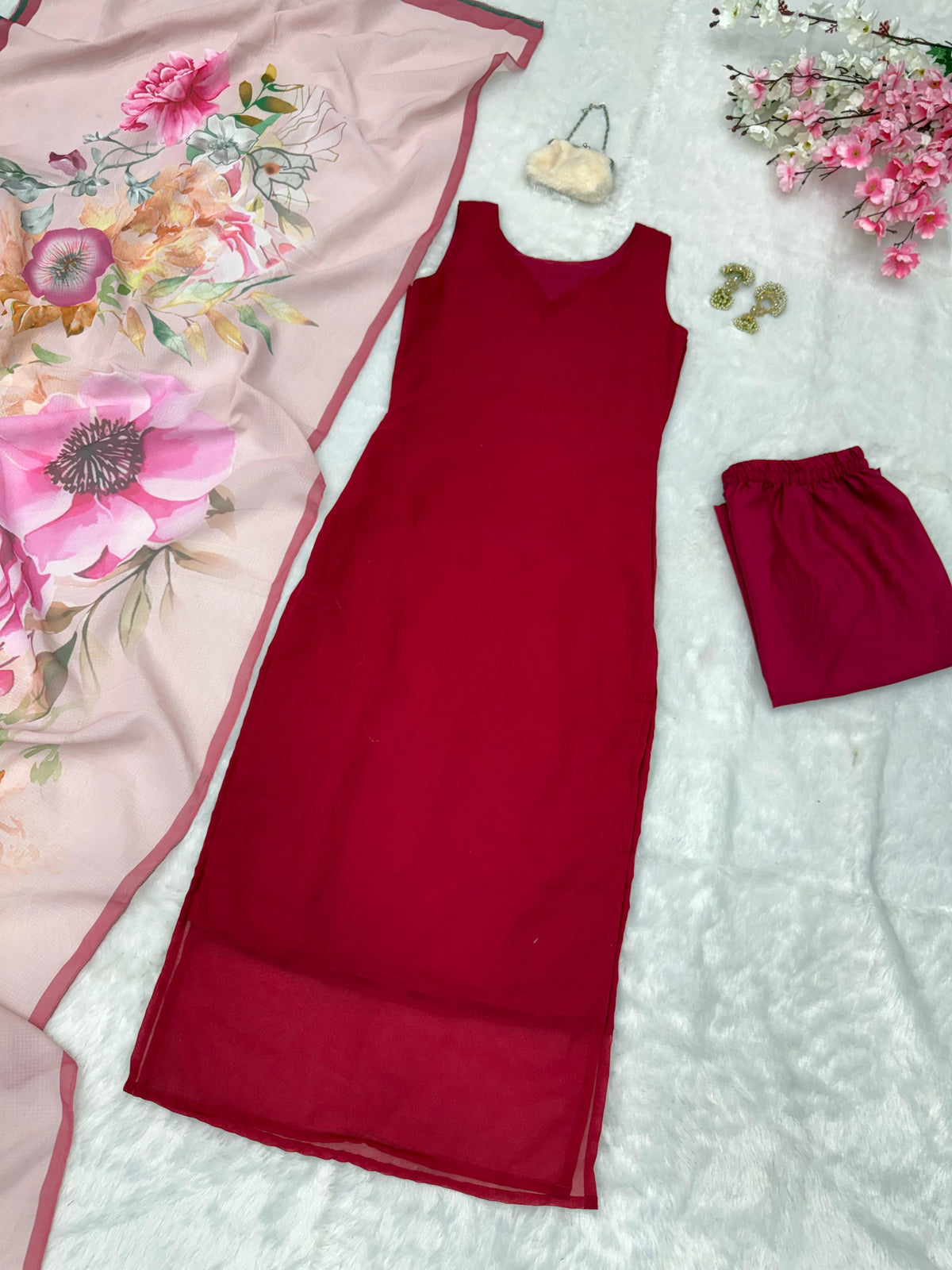 Georgette Kurta Set with Printed Dupatta
