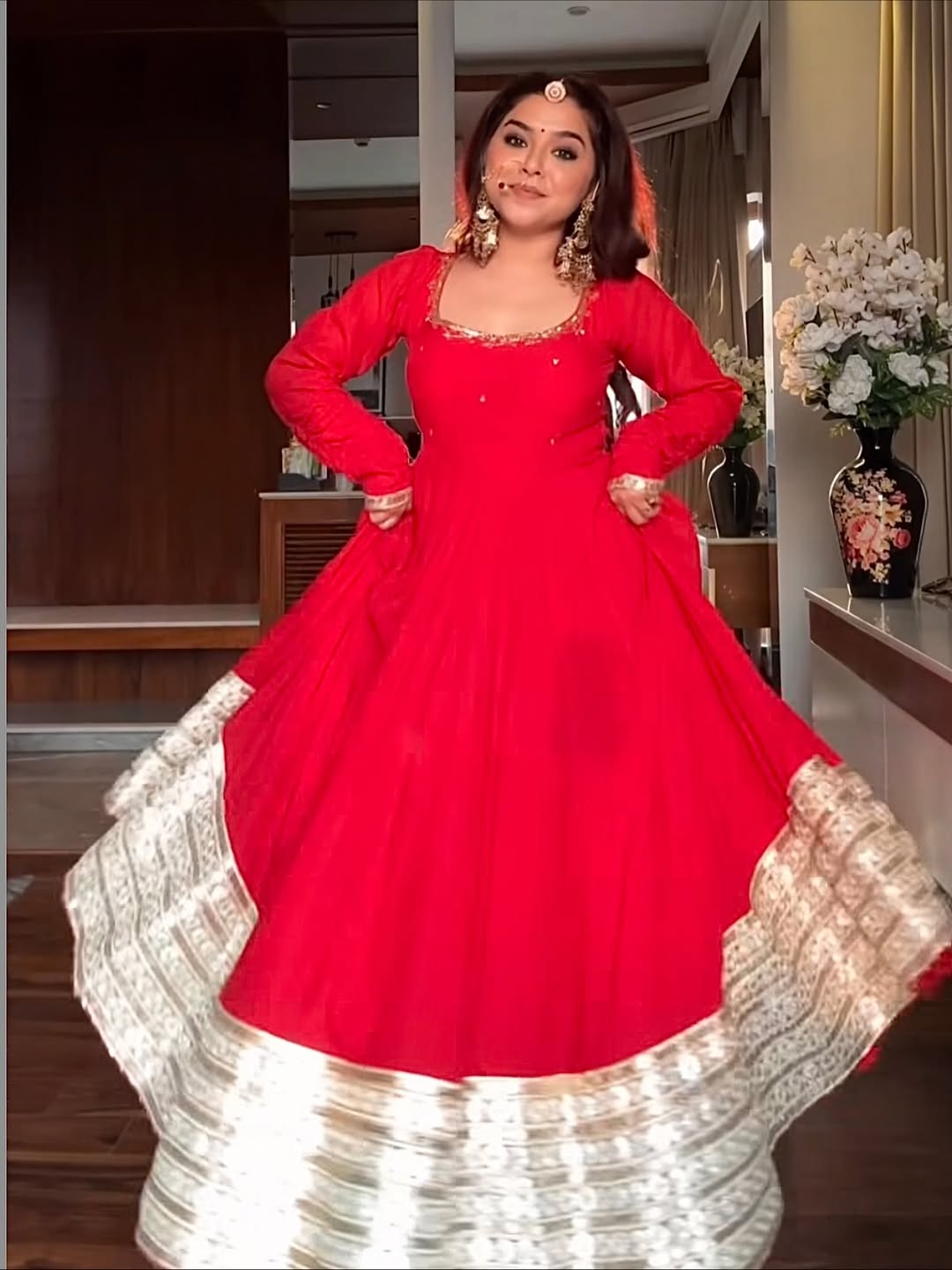 Maharani Red Karva Chauth Special Anarkali Suit Set