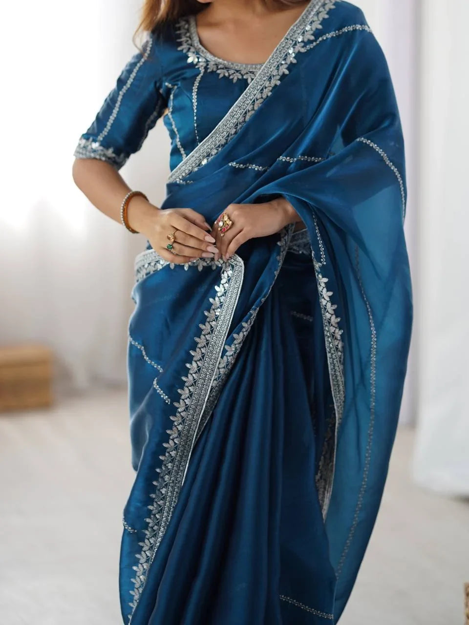Organza Silk Saree with Thread & Sequin Embroidery | Chicorawear