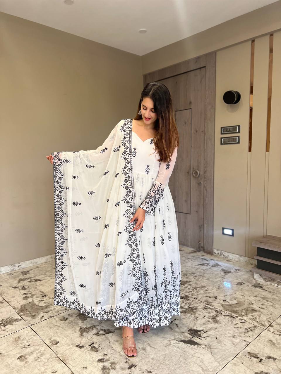 White Design Premium Anarkali Suit Set