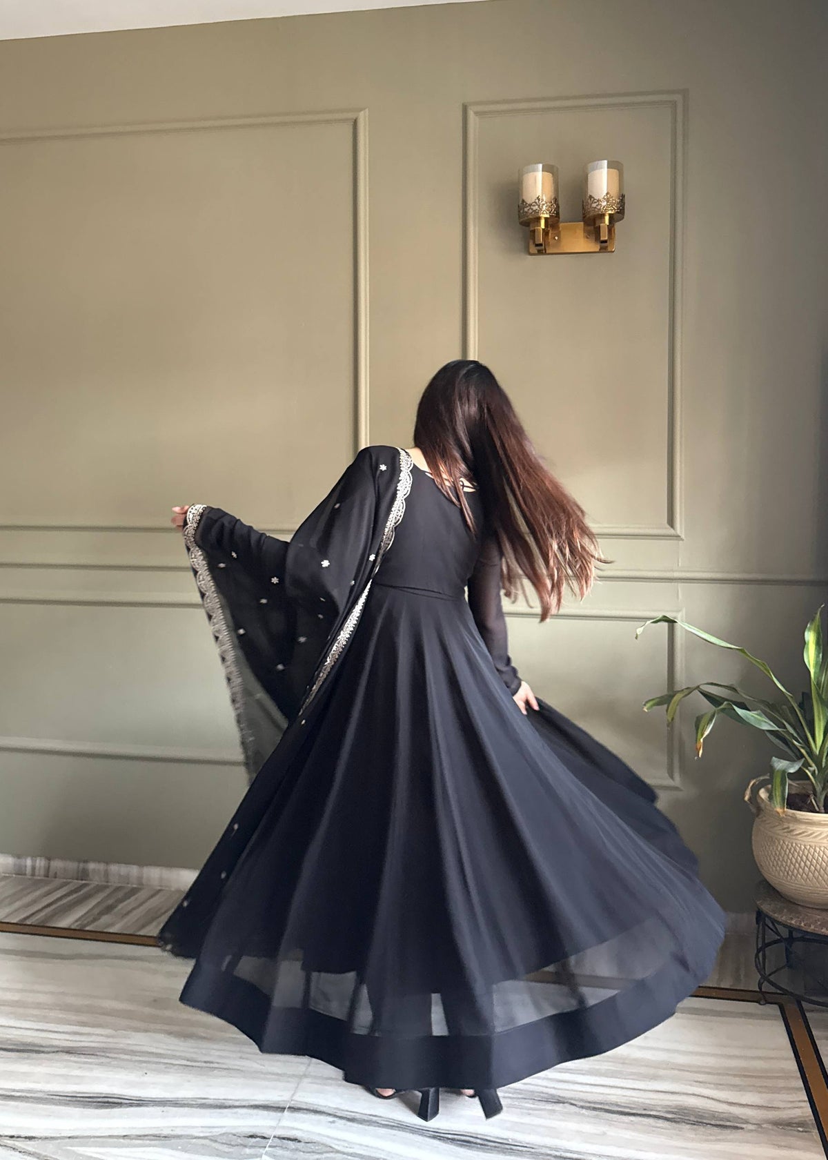Noor Black Heavy Embroidered Koti Designer Anarkali Set