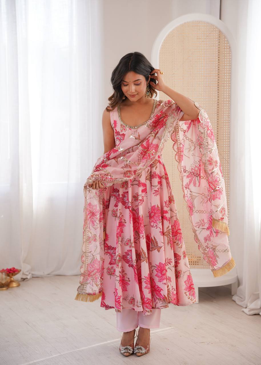 Hemaxi's Floral Print Straight Kali Cut Anarkali Suit