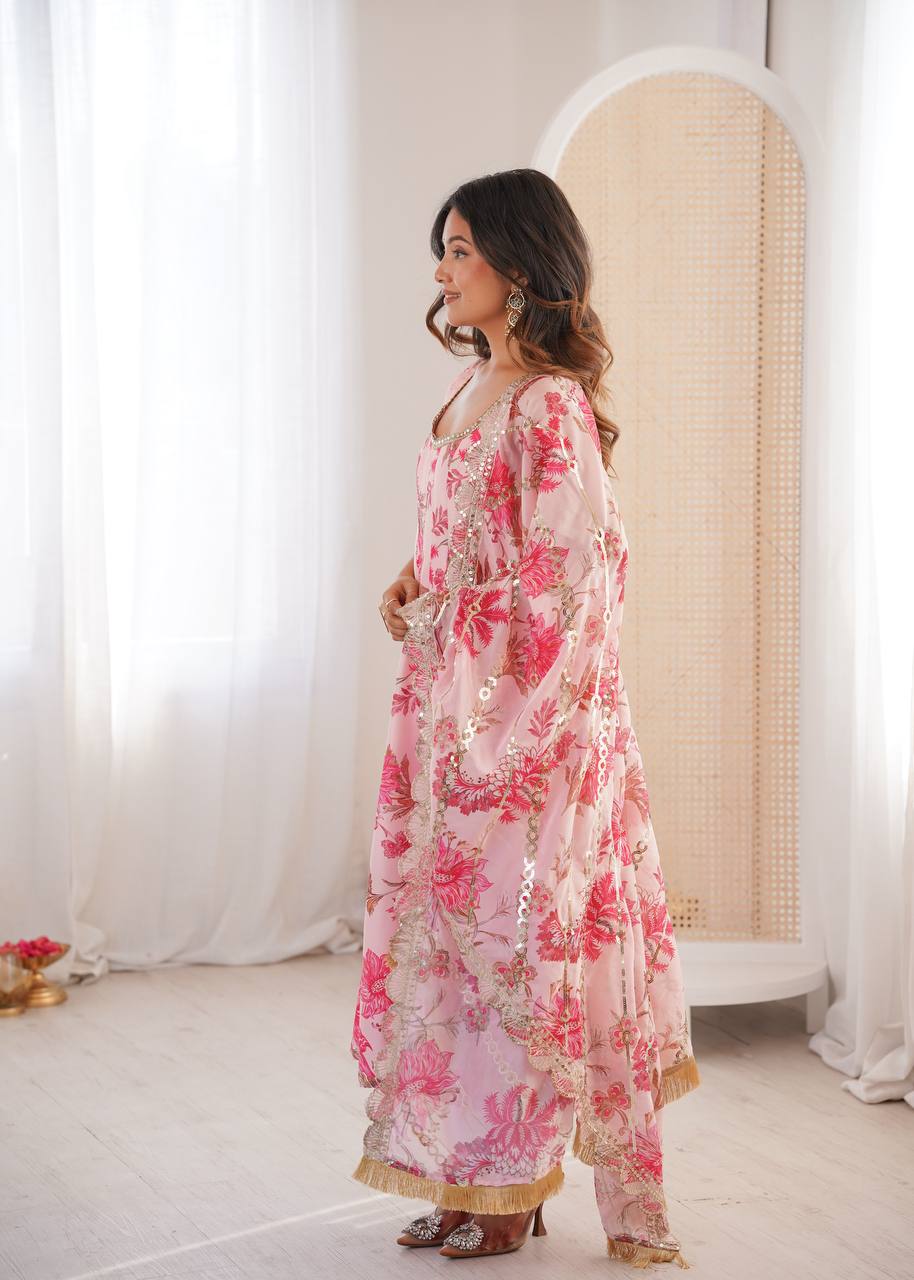 Hemaxi's Floral Print Straight Kali Cut Anarkali Suit