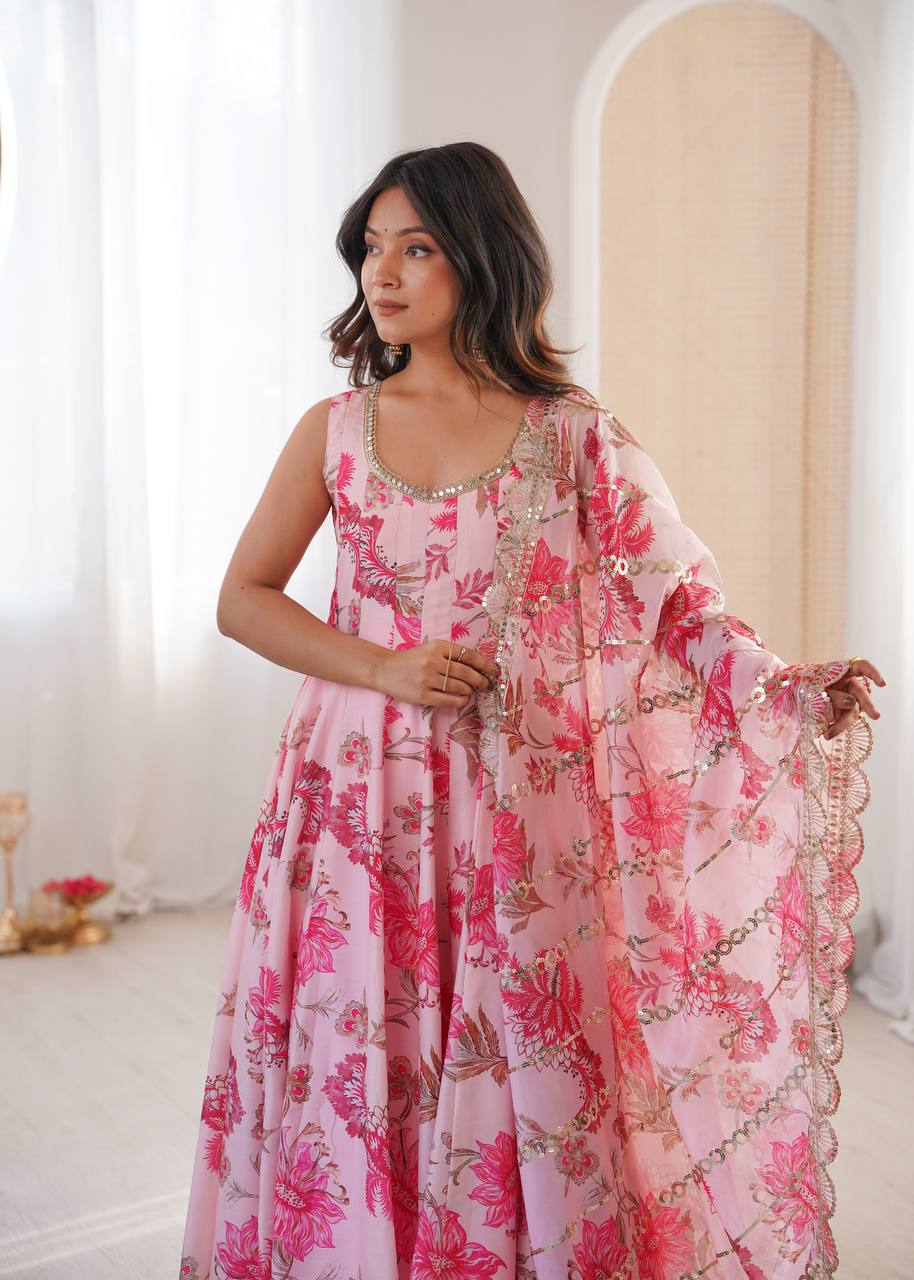 Hemaxi's Floral Print Straight Kali Cut Anarkali Suit