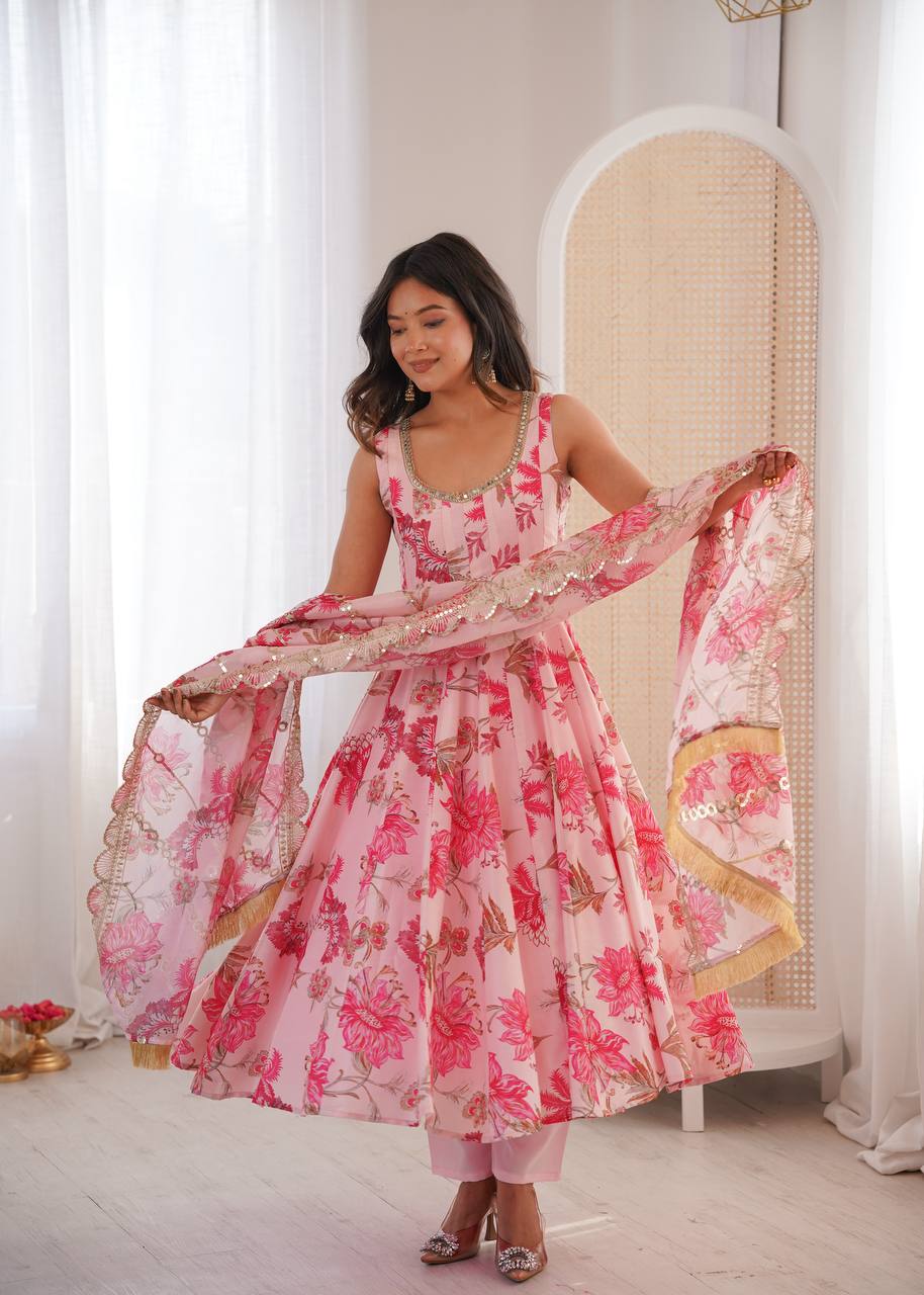 Hemaxi's Floral Print Straight Kali Cut Anarkali Suit