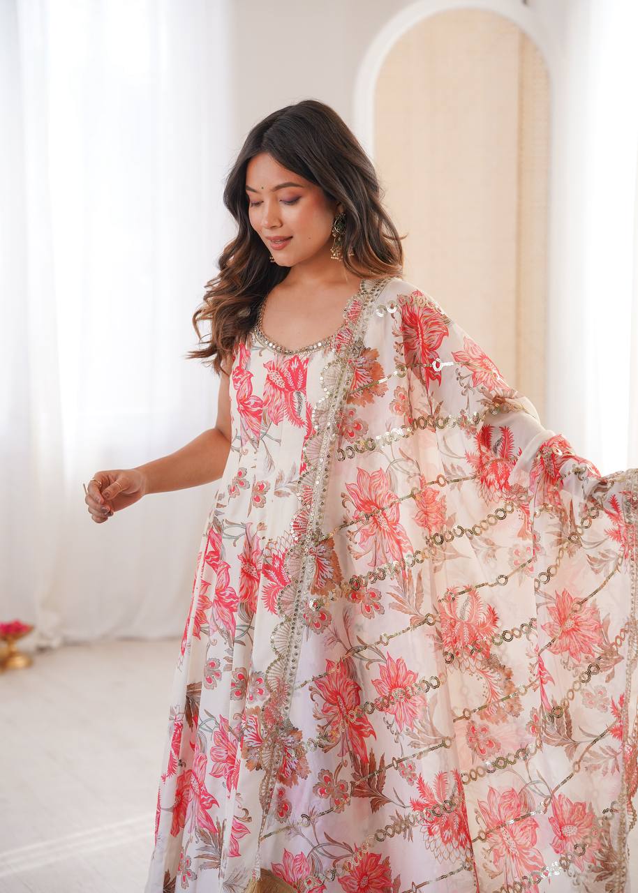 Hemaxi's Floral Print Straight Kali Cut Anarkali Suit