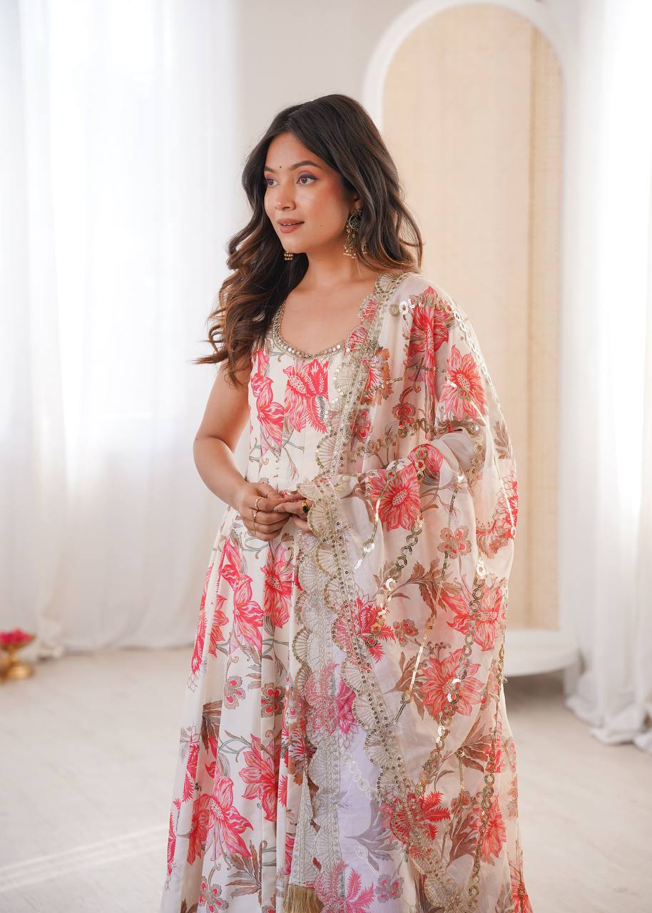 Hemaxi's Floral Print Straight Kali Cut Anarkali Suit