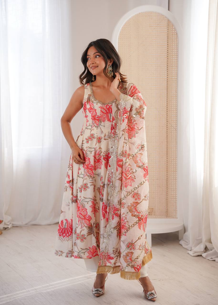 Hemaxi's Floral Print Straight Kali Cut Anarkali Suit