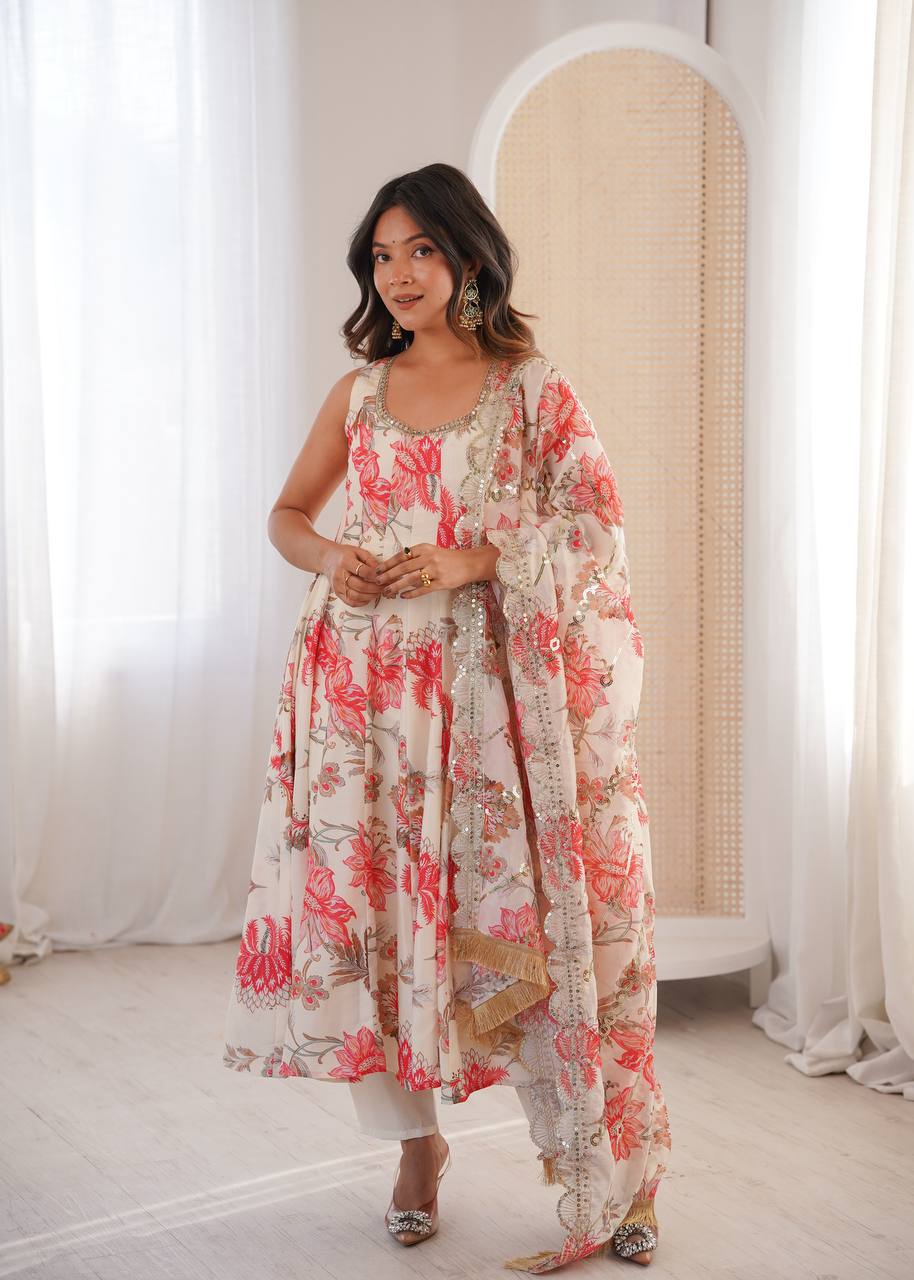 Hemaxi's Floral Print Straight Kali Cut Anarkali Suit