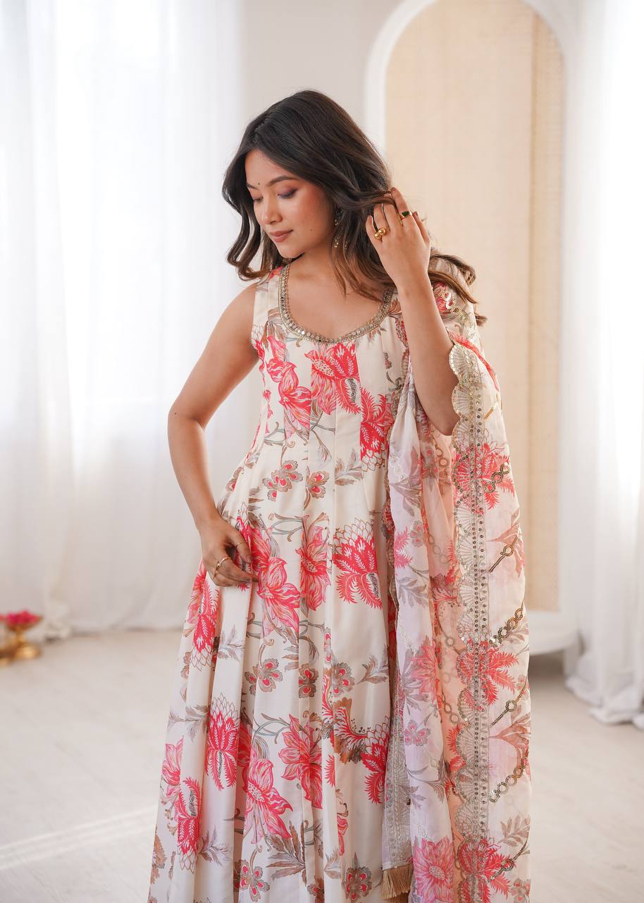 Hemaxi's Floral Print Straight Kali Cut Anarkali Suit