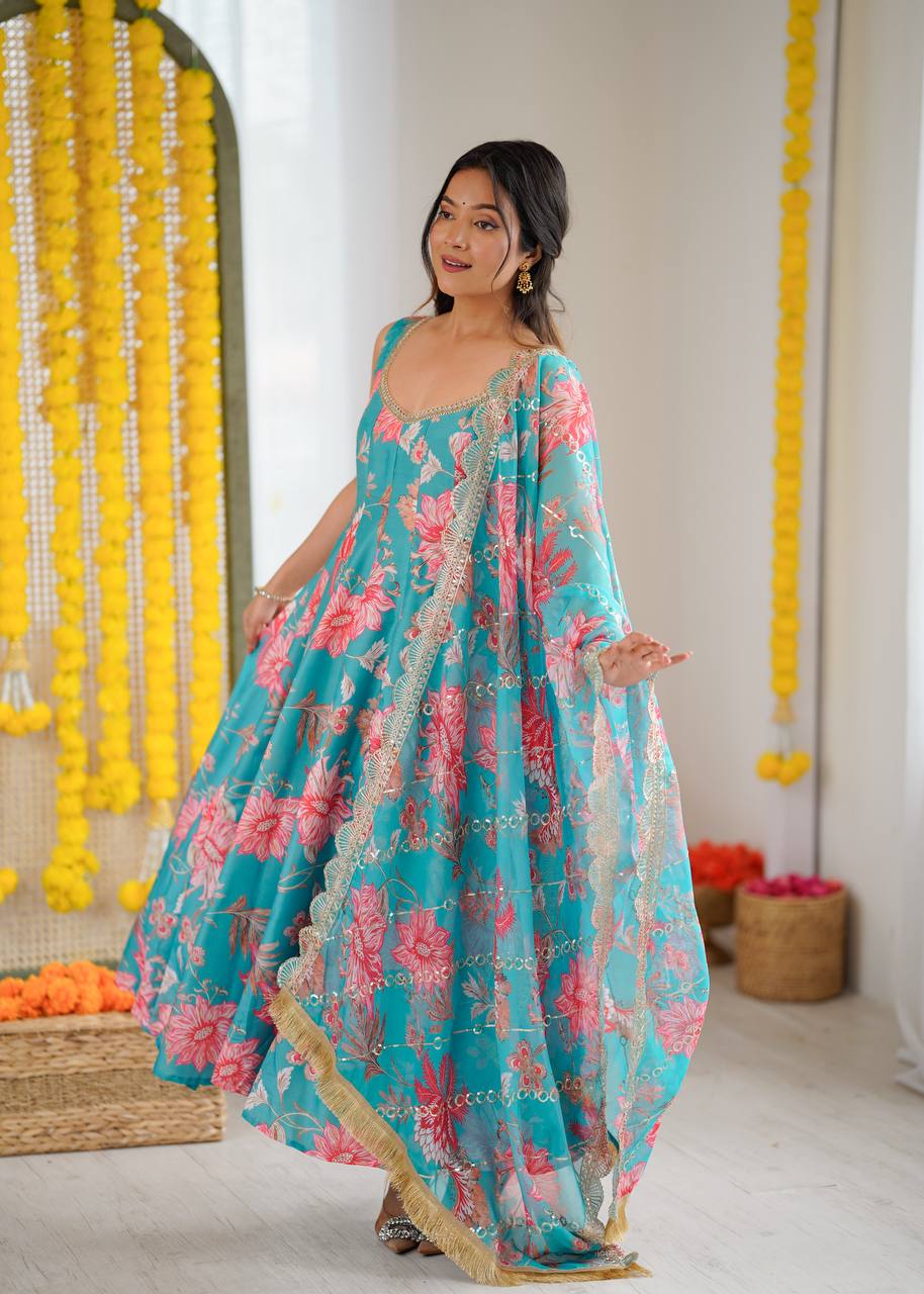 Hemaxi's Floral Print Straight Kali Cut Anarkali Suit