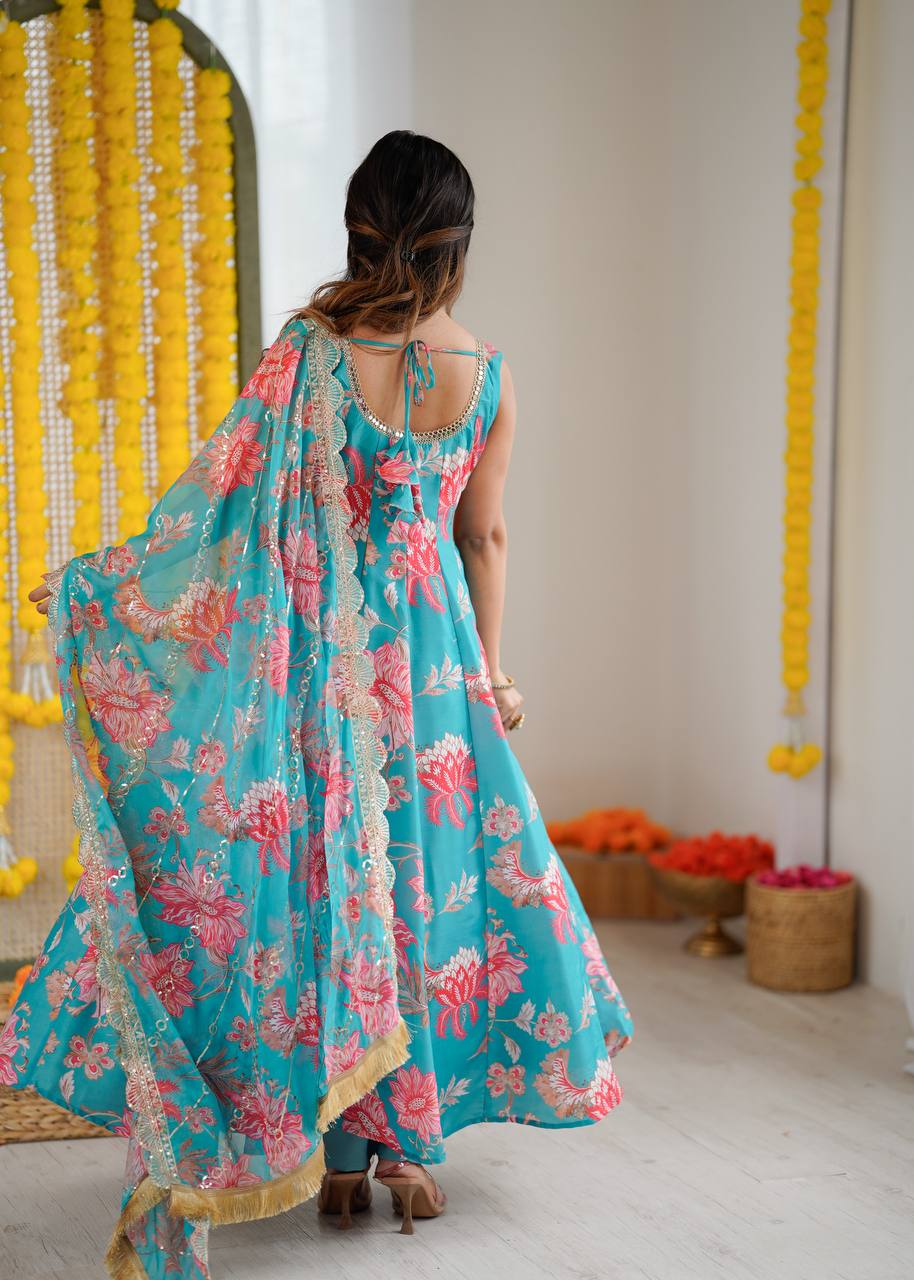 Hemaxi's Floral Print Straight Kali Cut Anarkali Suit