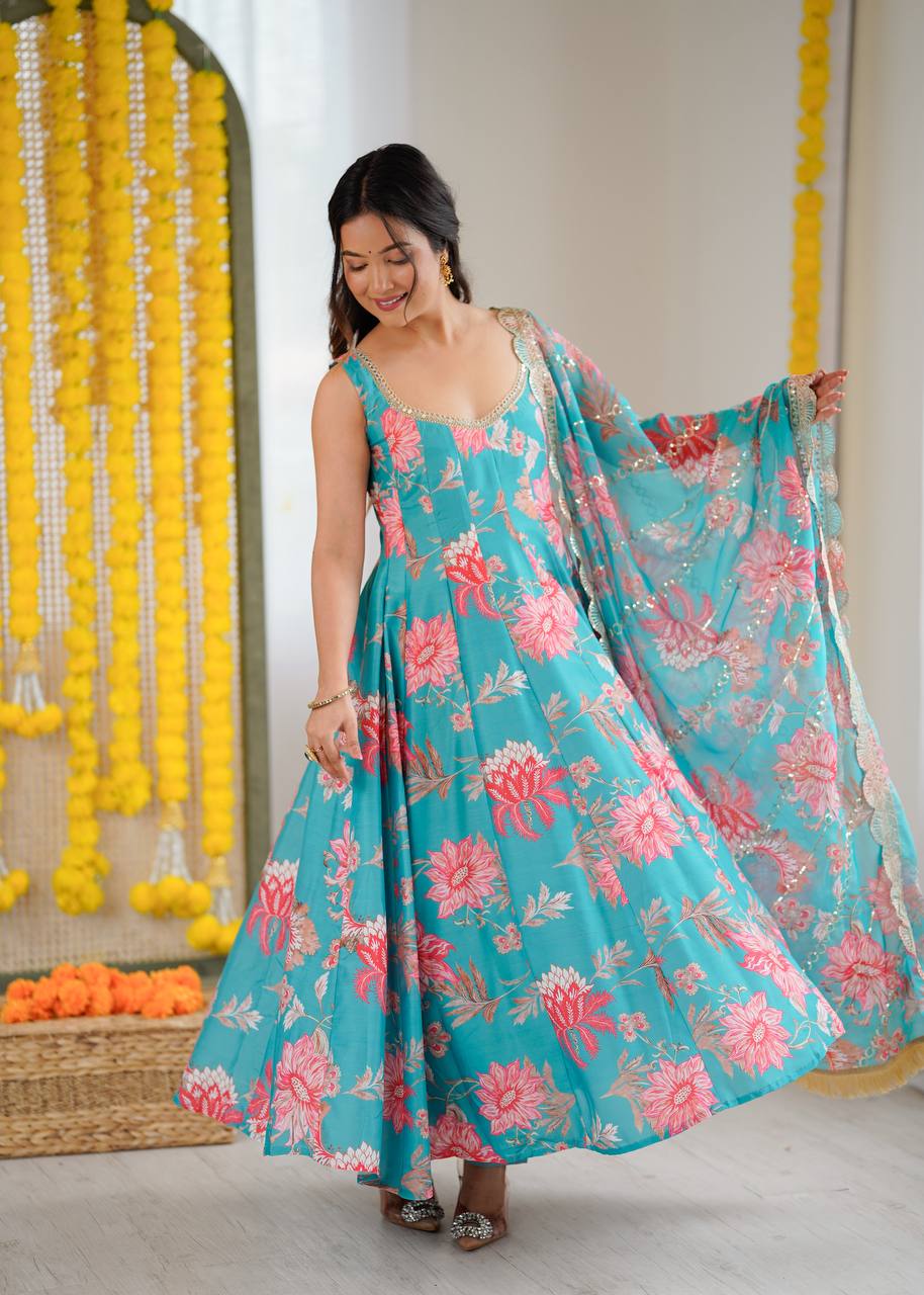 Hemaxi's Floral Print Straight Kali Cut Anarkali Suit
