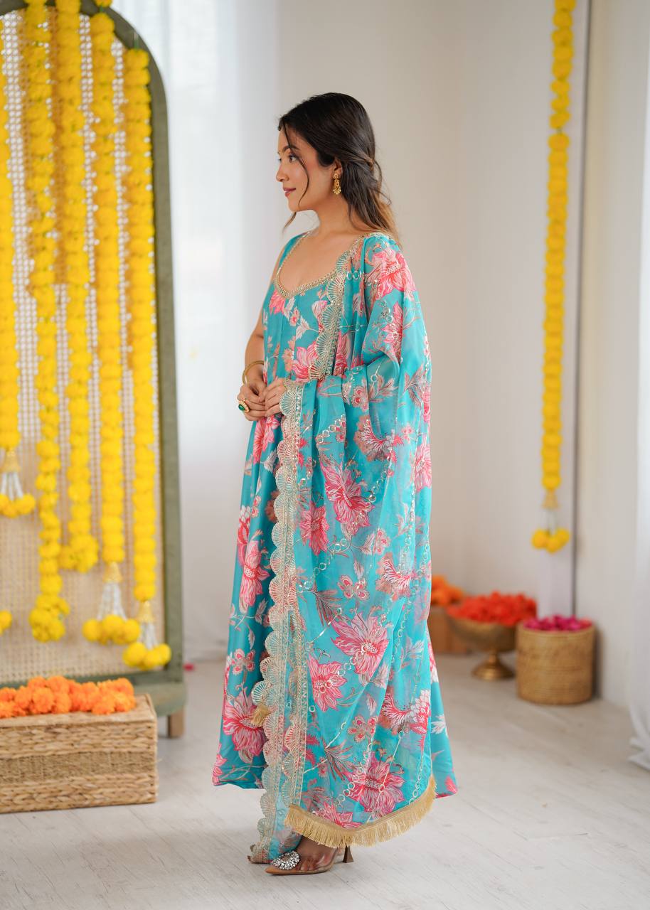 Hemaxi's Floral Print Straight Kali Cut Anarkali Suit