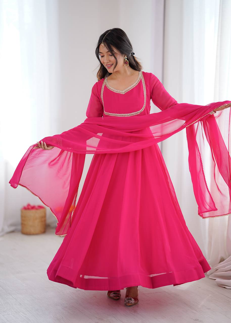 Classic Pink Flowing Anarkali Suit Set