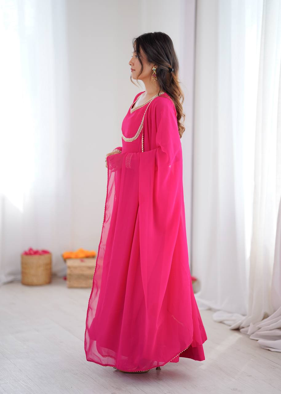 Classic Pink Flowing Anarkali Suit Set