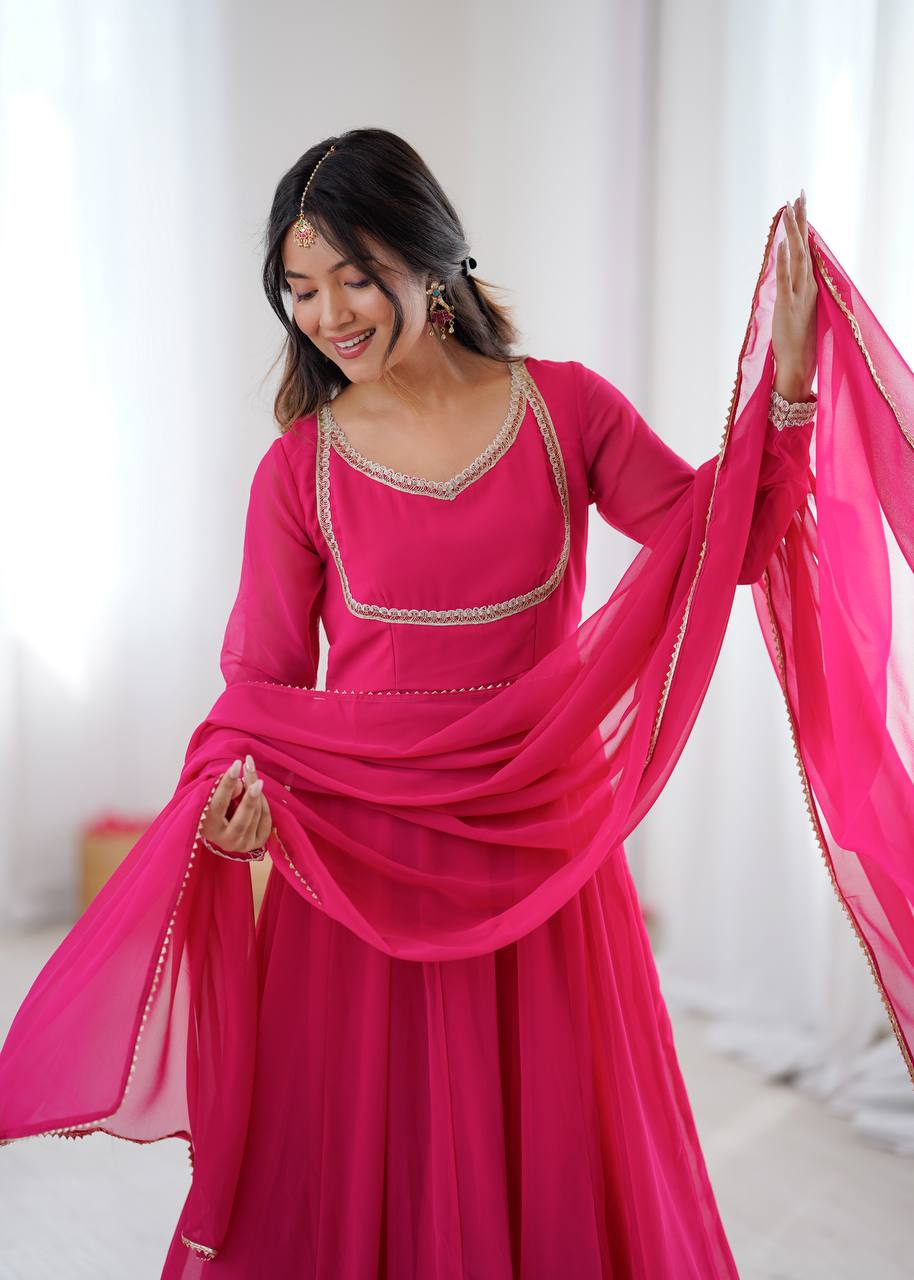 Classic Pink Flowing Anarkali Suit Set