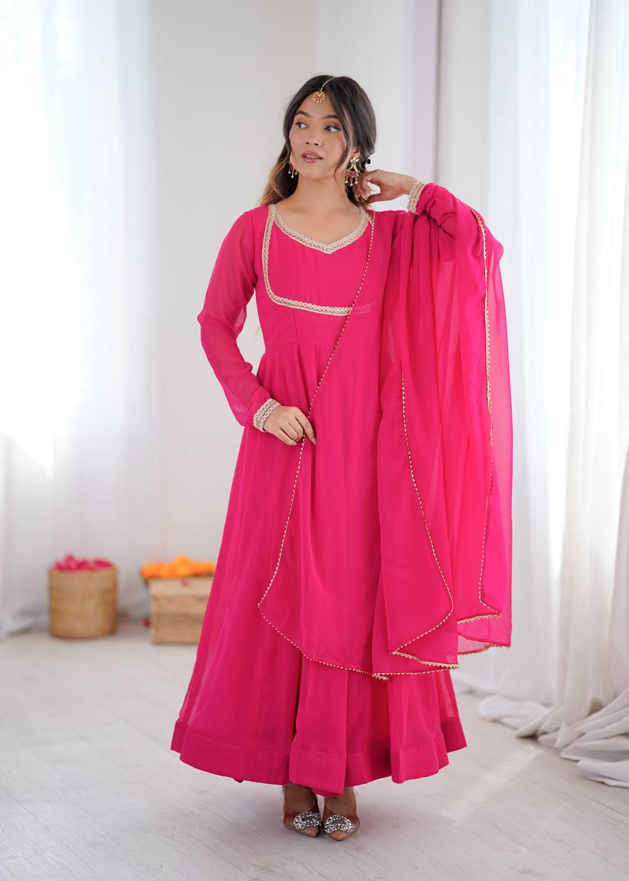 Classic Pink Flowing Anarkali Suit Set