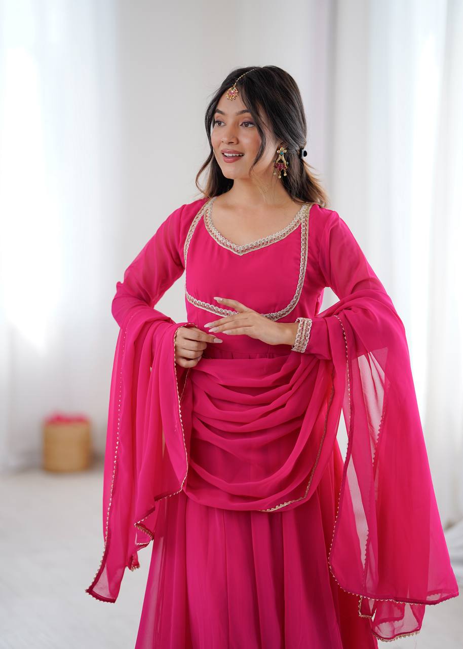 Classic Pink Flowing Anarkali Suit Set