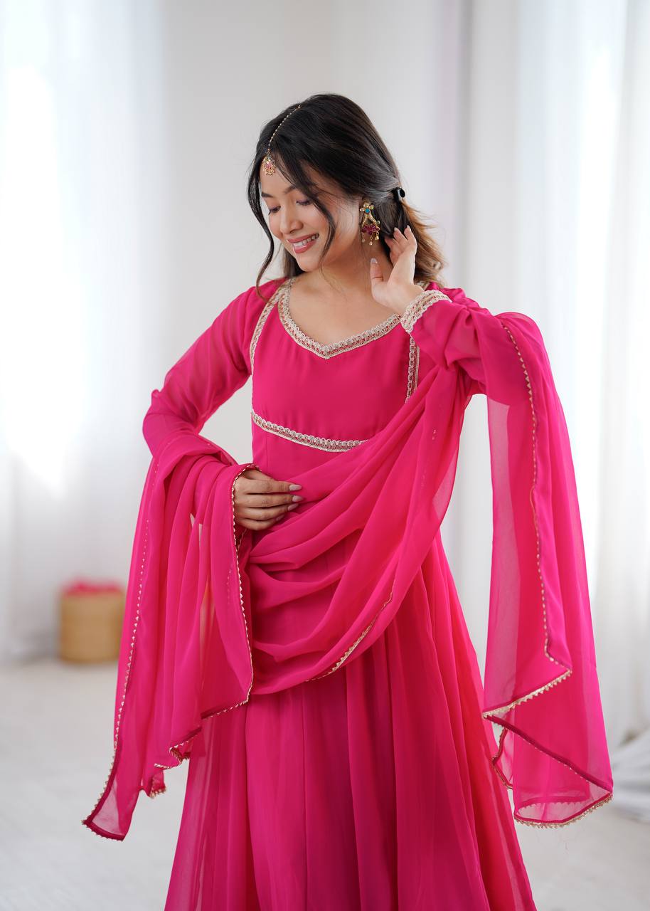 Classic Pink Flowing Anarkali Suit Set